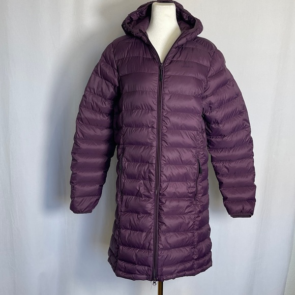 Kamik Caia Down Parka 550 Down Fill Puffer Jacket Size L Plum Hooded Long EUC - Picture 1 of 10